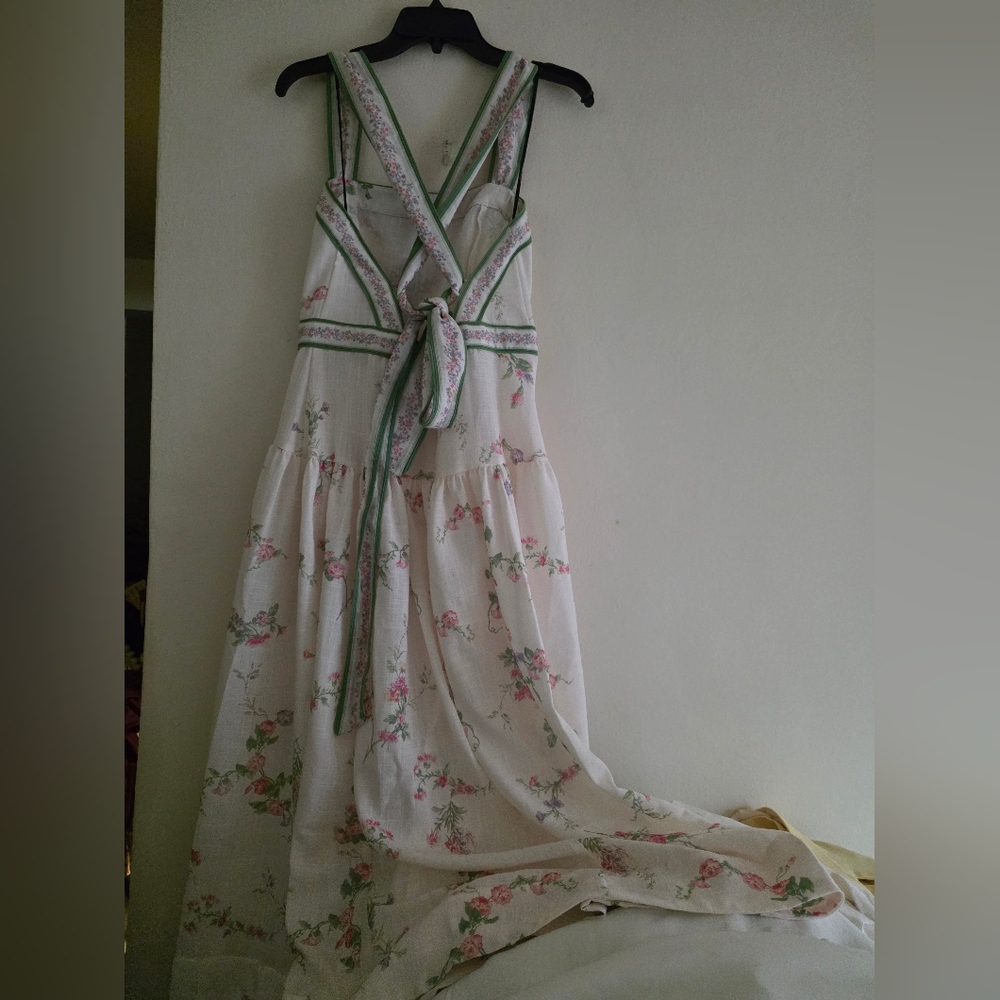 H&M Lovely Long FLORAL Back Tie-detail Midi Dress Floral Cream Floral BNWT - Picture 2 of 16